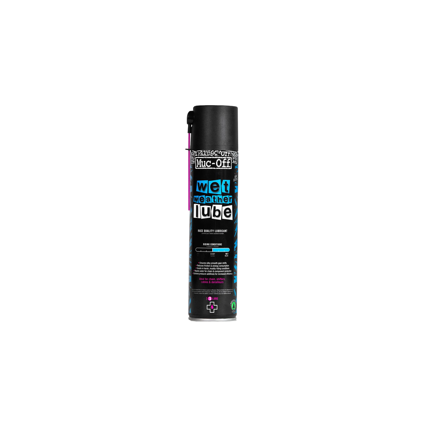 MUC-OFF WET WEATHER LUBE AEROSOL | completecyclist - Muc-Off Wet Weather Lube is an ultra-durable, long distance bicycle chain lubricant that’s been specifically formulated to excel over long distances in harsh