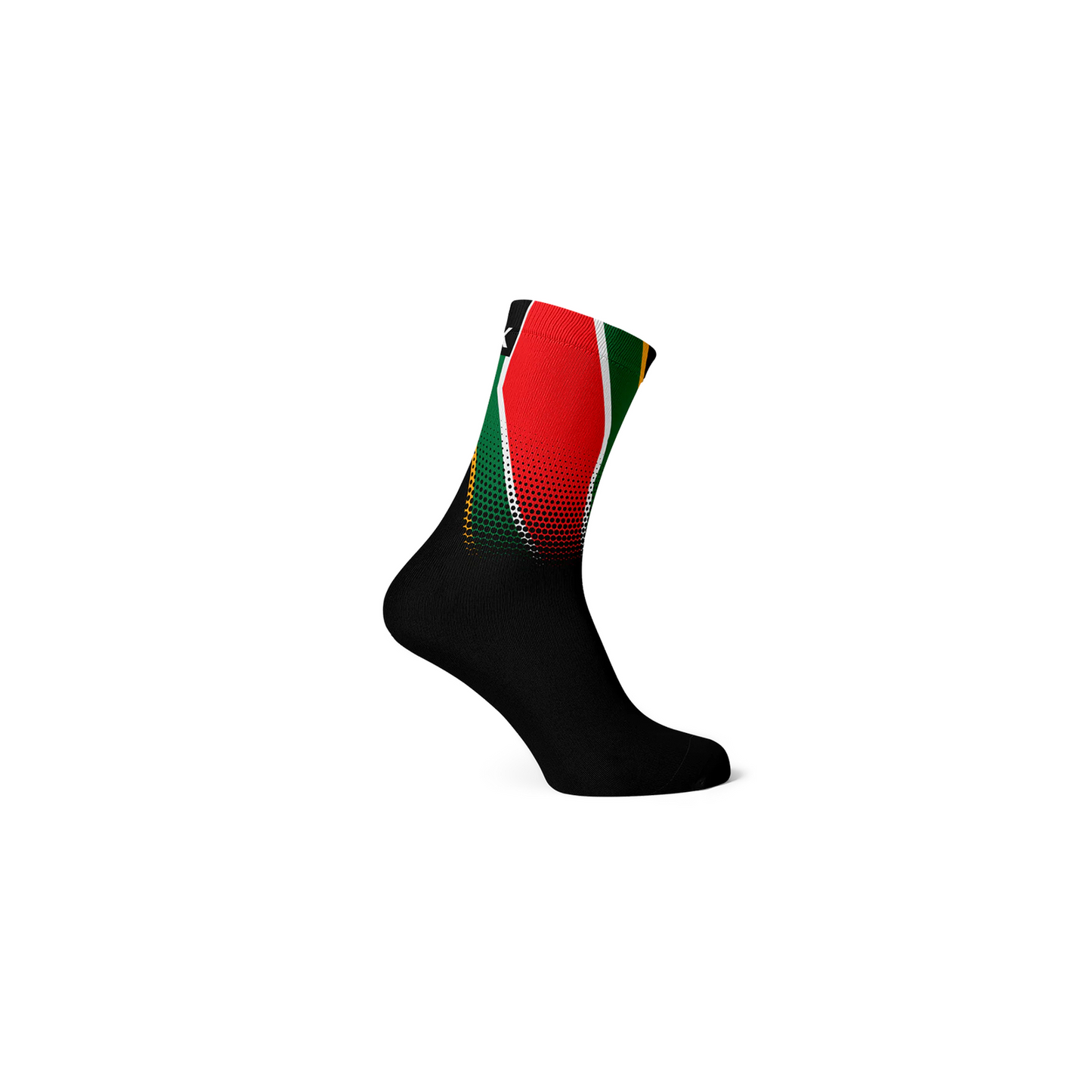 SOX South Africa Flag Socks | Complete Cyclist - The South Africa flag socks have vertical bands of red and blue of equal width separated by a central green band which splits into a "Y" shape. The "Y" embraces a black isosceles triangle from which the arms are separated by narrow yellow or gold ban Crew Cut Socks Get ready to jump, run, ride, play and be epic with Sox Footwear’s premium crew cut socks. 